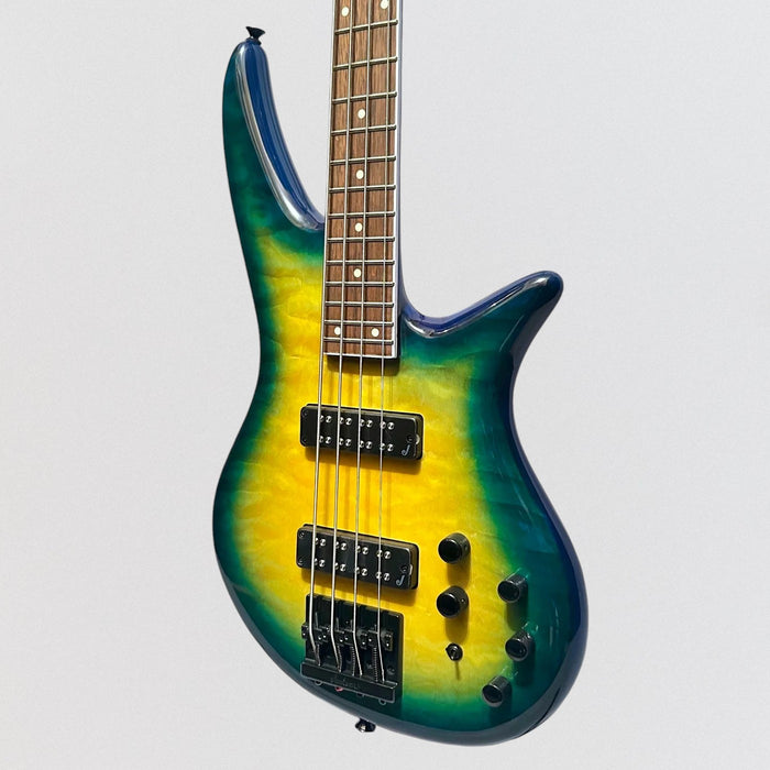 Jackson X Series Spectra Bass SBXQ IV 4 String Electric Bass Guitar - Amber Blue Burst