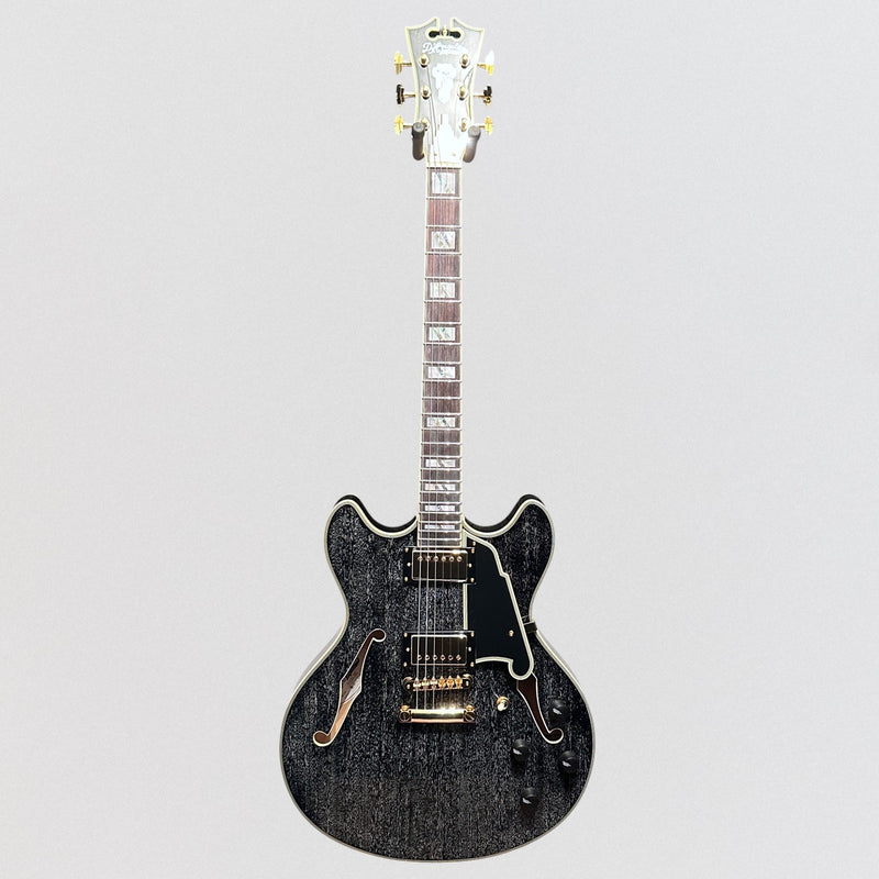 D'Angelico Excel Series DC Semi-Hollow Electric Guitar w/ USA Seymour Duncan Humbuckers - Black Dog