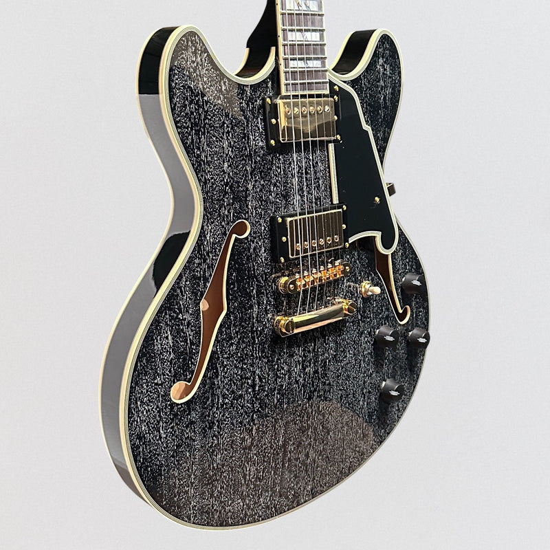 D'Angelico Excel Series DC Semi-Hollow Electric Guitar w/ USA Seymour Duncan Humbuckers - Black Dog