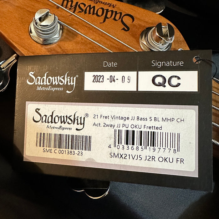 Sadowsky 2023 SMX MetroExpress JJ 5-String Morado Ice Blue Metallic Electric Bass Guitar B-stock