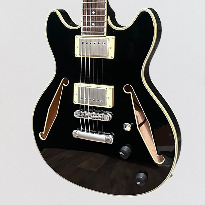 D'Angelico Excel Mini DC Tour Semi Hollowbody Electric Guitar - Black