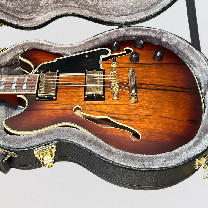 D'Angelico Deluxe Mini DC Semi Hollow Body Electric Guitar - Satin Brown Burst