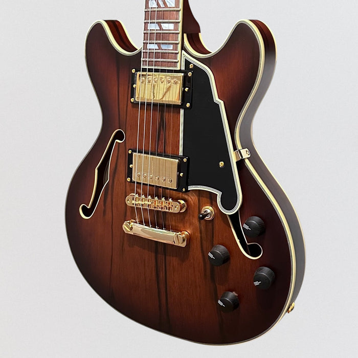 D'Angelico Deluxe Mini DC Semi Hollow Body Electric Guitar - Satin Brown Burst