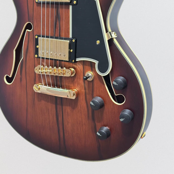 D'Angelico Deluxe Mini DC Semi Hollow Body Electric Guitar - Satin Brown Burst