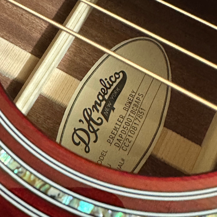 D'Angelico Premier Bowery Cutaway Dreadnought Acoustic-Electric Guitar - Trans Black Cherry Burst
