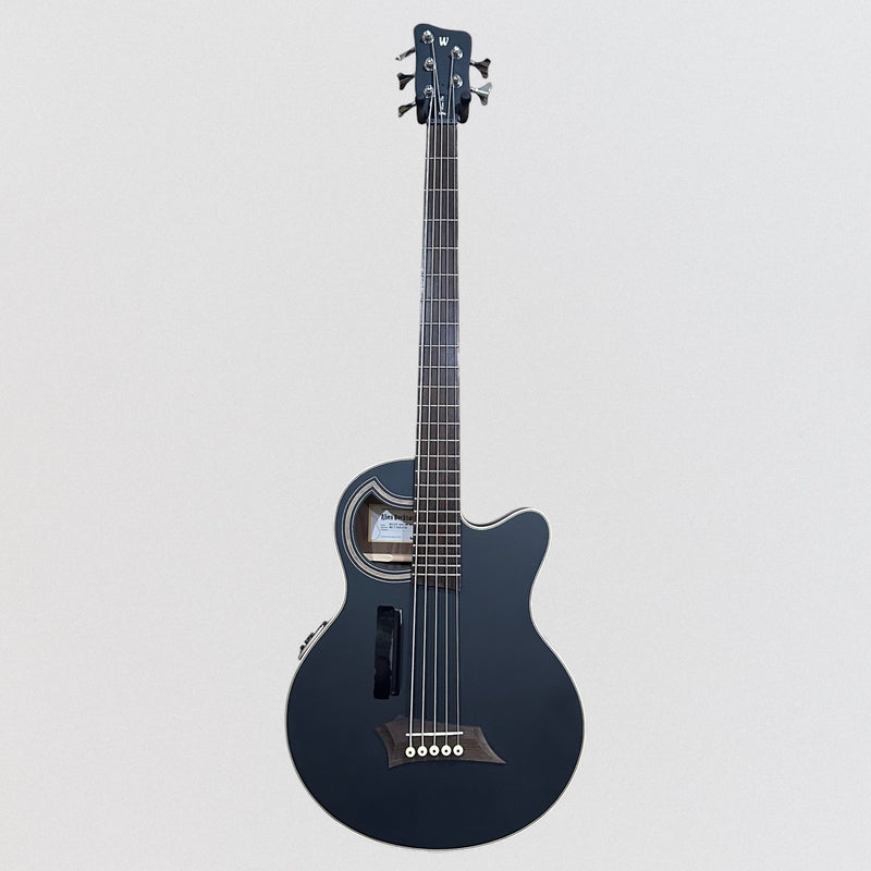 Warwick RockBass Alien Deluxe Thinline Hybrid 5 String Acoustic Electric Bass Guitar - Black Satin