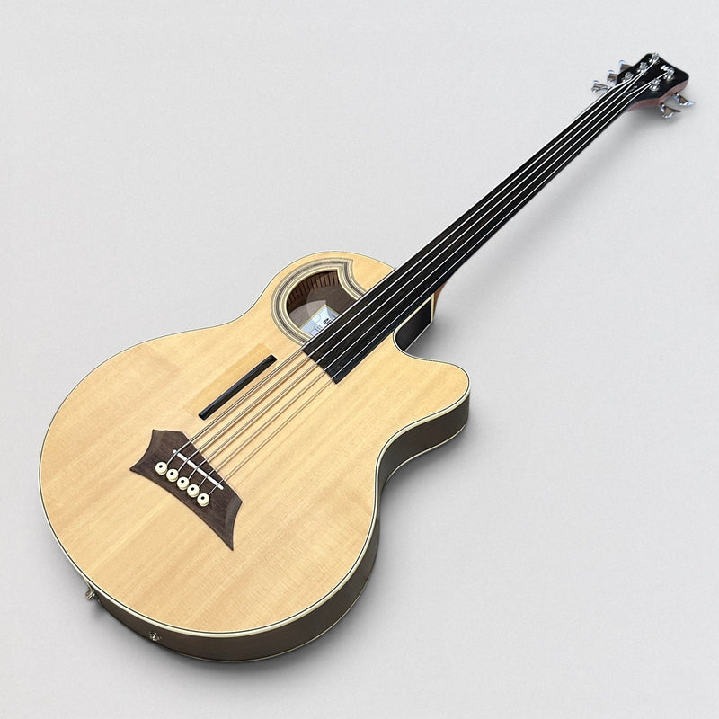 Warwick RockBass Alien Deluxe Thinline Hybrid 5 String Fretless Acoustic Electric Bass Guitar - Natural