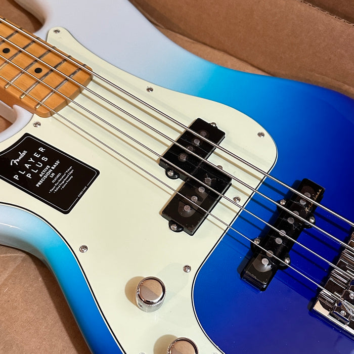 Fender Player Plus Precision P Bass Left-Handed 4 String Electric Bass Guitar - Belair Blue