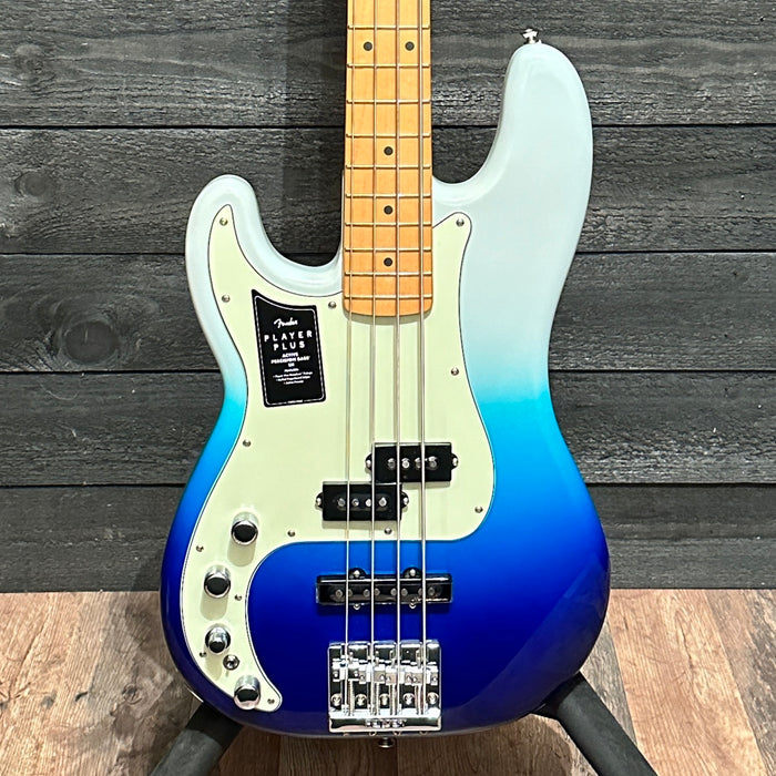 Fender Player Plus Precision P Bass Left-Handed 4 String Electric Bass Guitar - Belair Blue