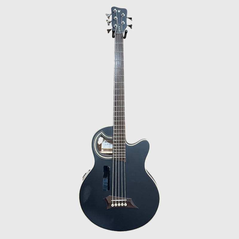 Warwick RockBass Alien Deluxe Thinline Hybrid 5 String Acoustic Electric Bass Guitar - Black