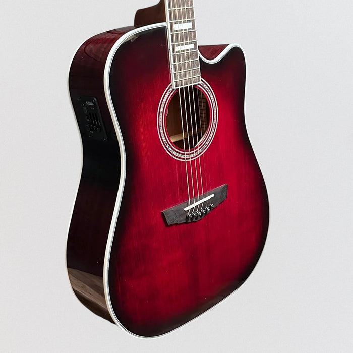 D'Angelico Premier Bowery Cutaway Dreadnought Acoustic-Electric Guitar - Trans Black Cherry Burst