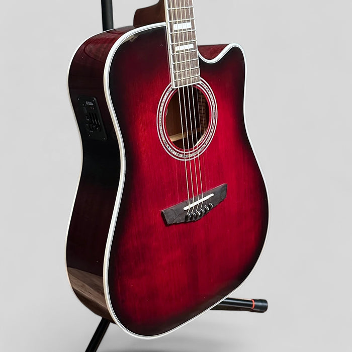 D'Angelico Premier Bowery Cutaway Dreadnought Acoustic-Electric Guitar - Trans Black Cherry Burst