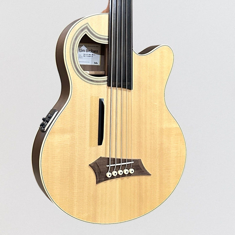 Warwick RockBass Alien Deluxe Thinline Hybrid 5 String Fretless Acoustic Electric Bass Guitar - Natural