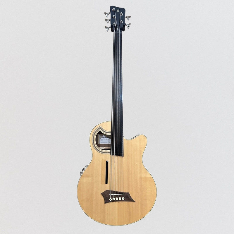 Warwick RockBass Alien Deluxe Thinline Hybrid 5 String Fretless Acoustic Electric Bass Guitar - Natural