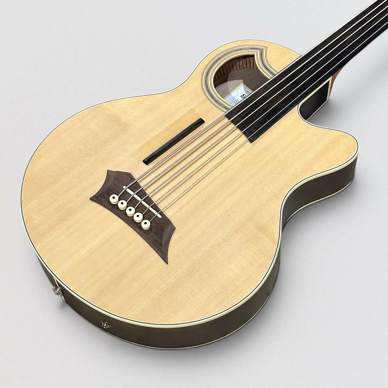 Warwick RockBass Alien Deluxe Thinline Hybrid 5 String Fretless Acoustic Electric Bass Guitar - Natural