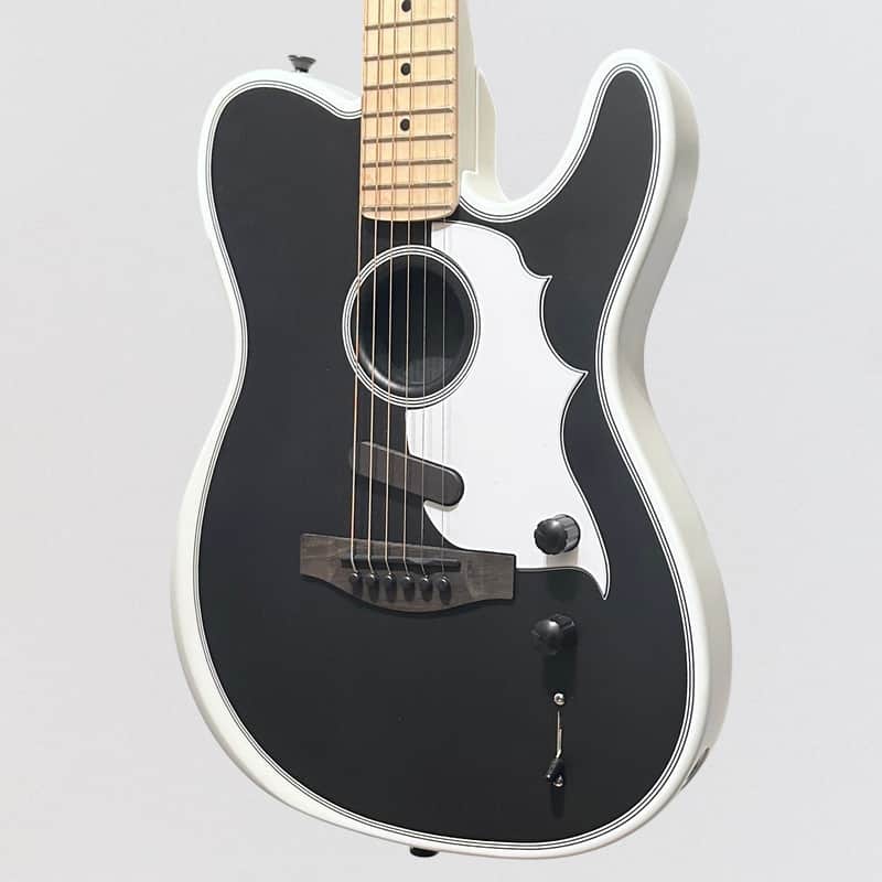 Fender Jack White Triplesonic Acoustasonic Telecaster Acoustic Electric Guitar - Satin Arctic White with Black Top